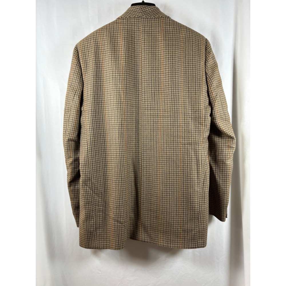 PBM Women Brown Houndstooth Double Breasted Blazer Shawl Lapel Vintage Size 6 - Picture 2 of 4